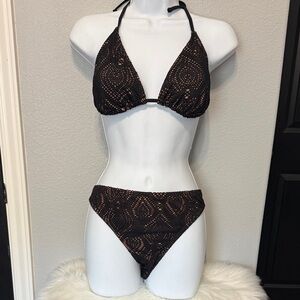 Black & beige Crochet Triangle Bikini Set
